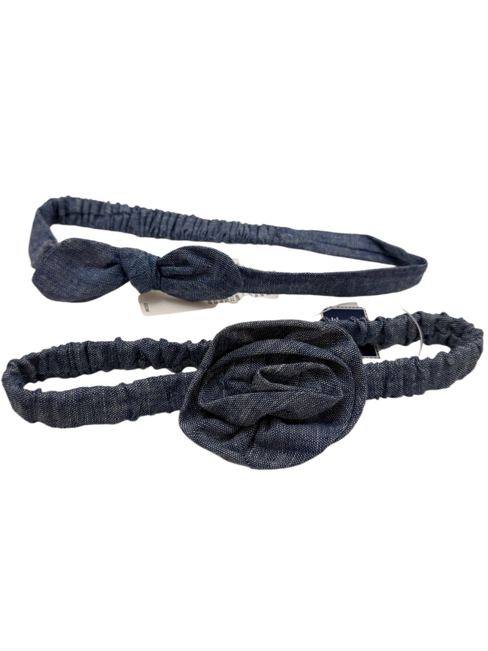 Janie and Jack Denim Linen Bow and Rosette Elastic Headbands